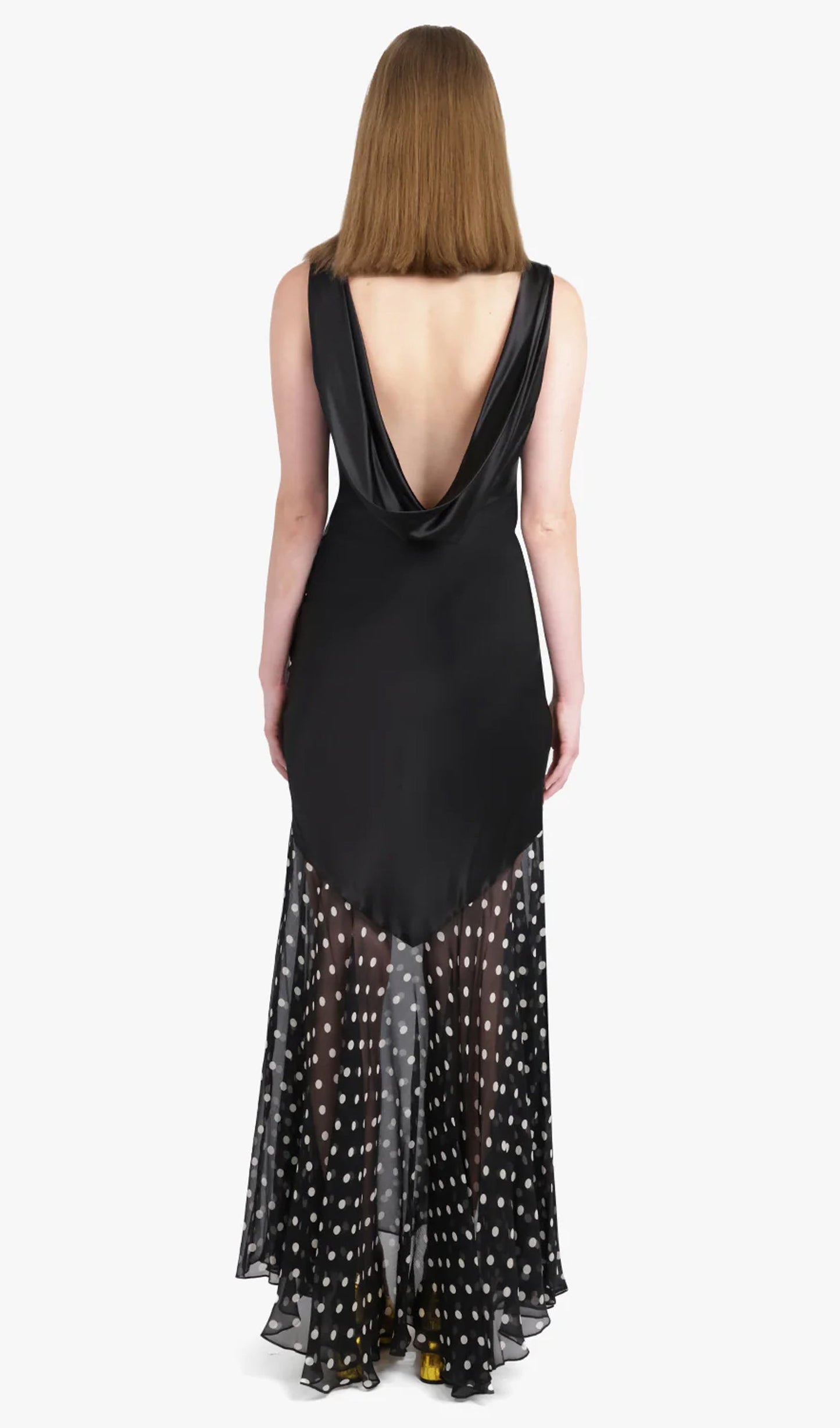 Contrast Polka Dot Mermaid Maxi Backless Dress