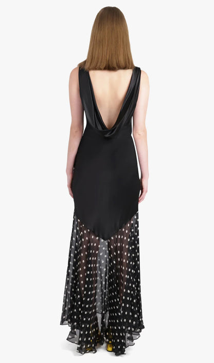 Contrast Polka Dot Mermaid Maxi Backless Dress