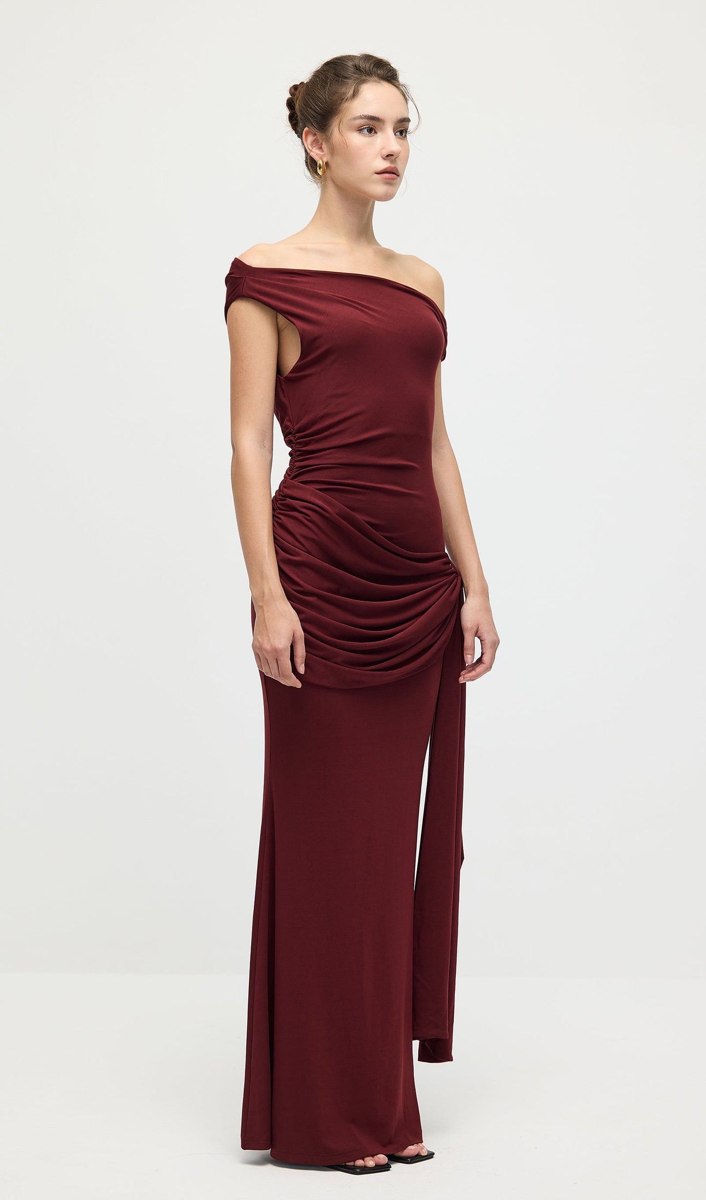 Solid Slinky Fishtail Maxi Dress In Mahogany