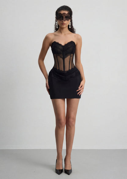 Sleeveless Mini Dress With Lace In Black