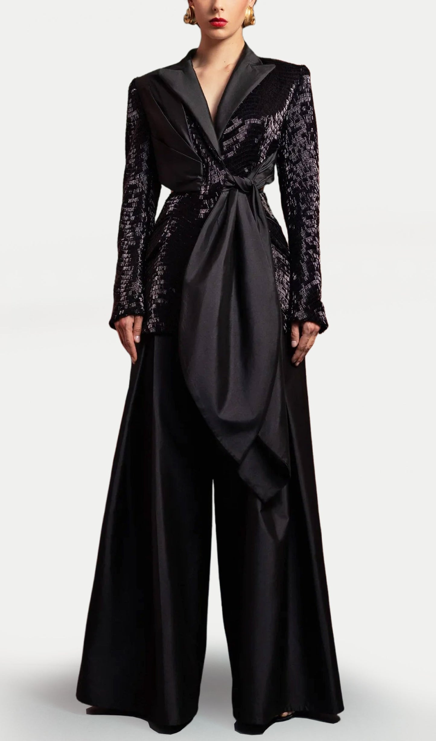 Sequin Blazer With Draped Taffeta