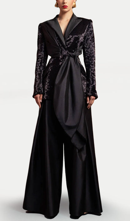 Sequin Blazer With Draped Taffeta