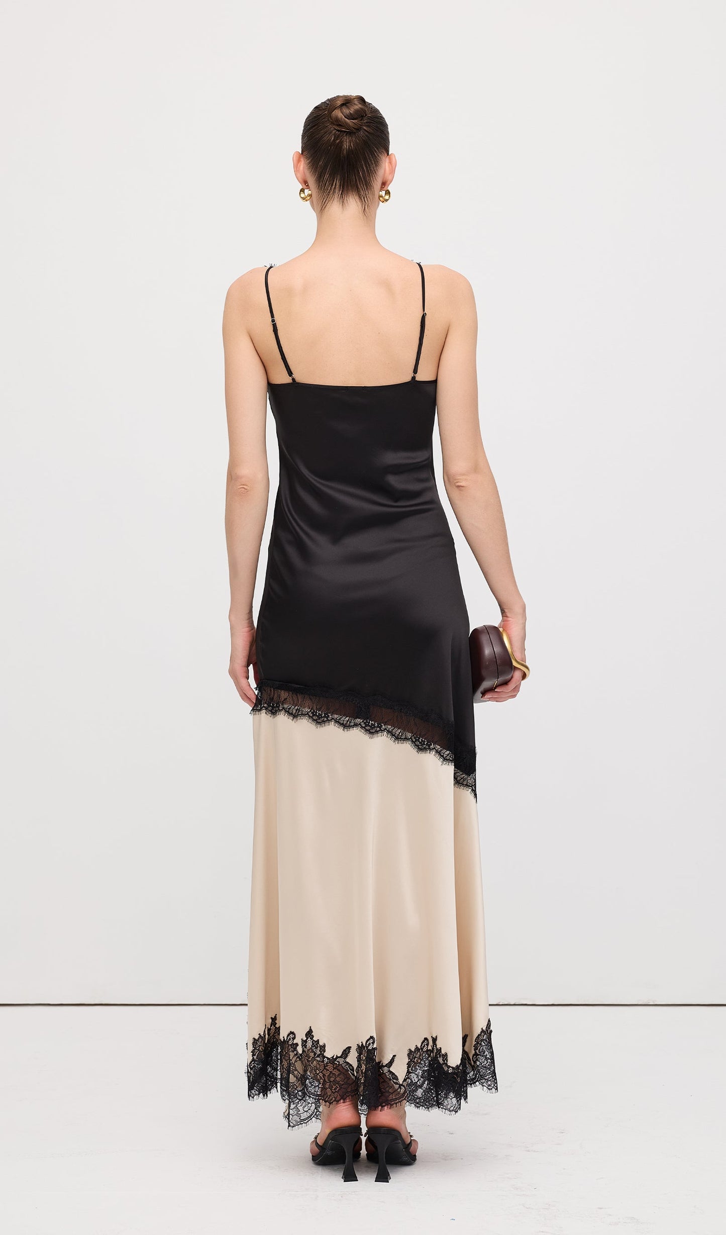 Diagonal Lace Slit Maxi Dress