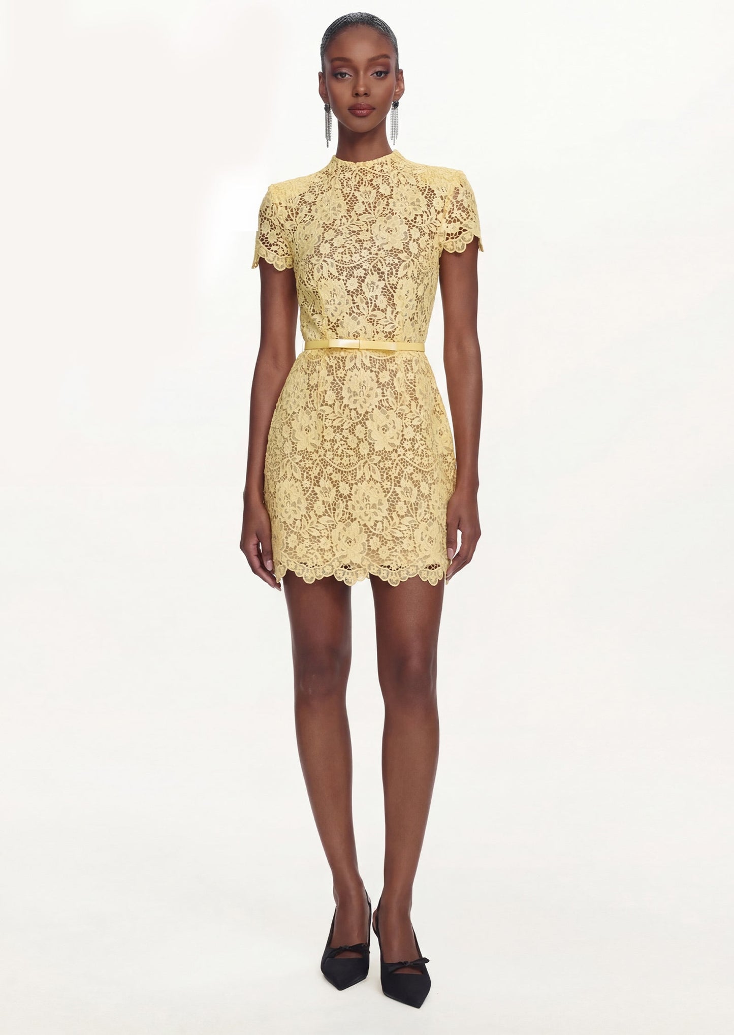 Milly Lace Mini Dress Yellow