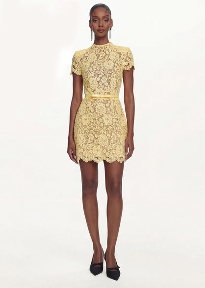 Milly Lace Mini Dress Yellow