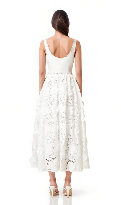 Sleeveless Embellished Lace Midi Dress