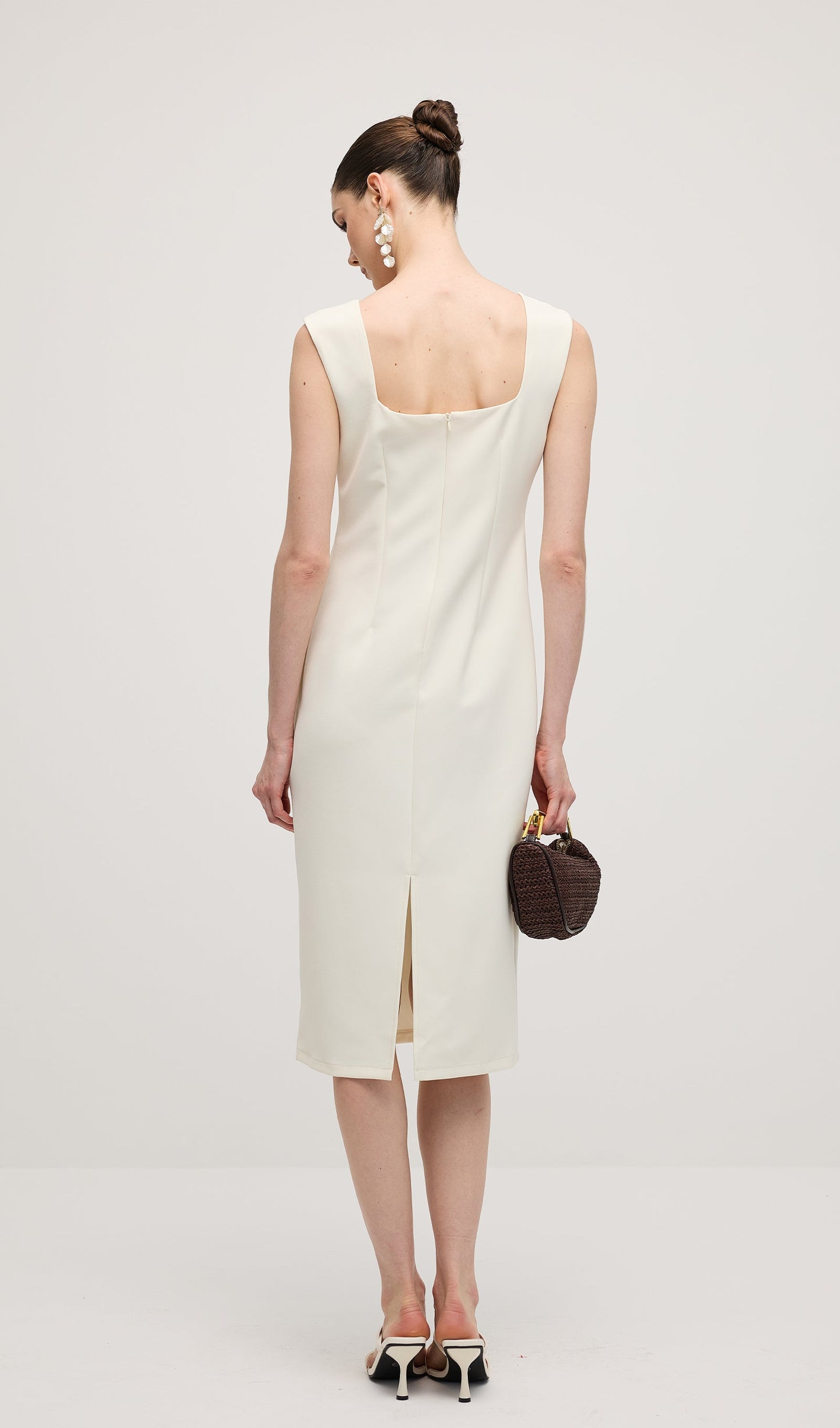 Square Neck 3D Petal Appliques Midi Dress