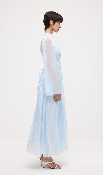 High Neckline Flared Hem Maxi Dress