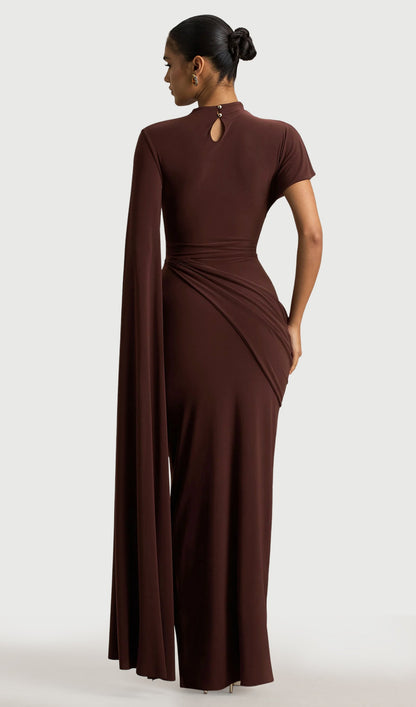 High-Neck Maxi With Long Cape Sleeve