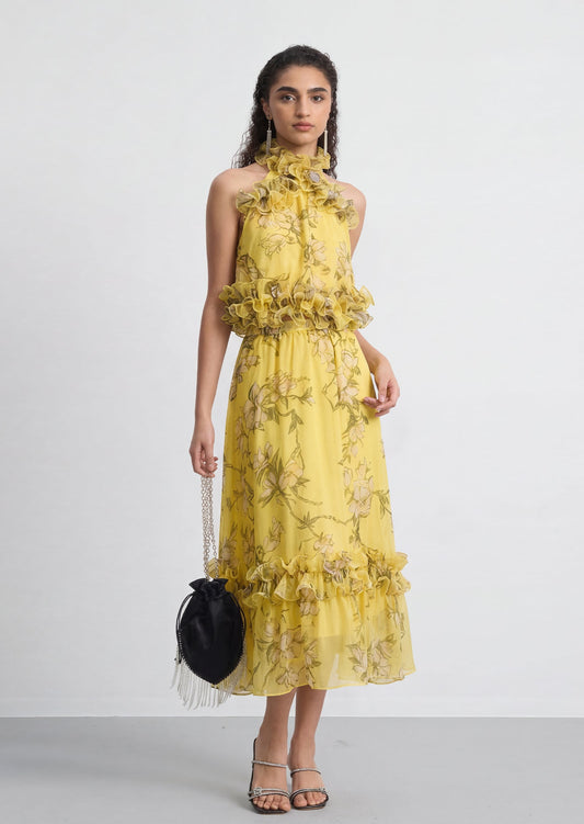 Bhldn Floral Midi Skirt Two Piece Set In Yellow