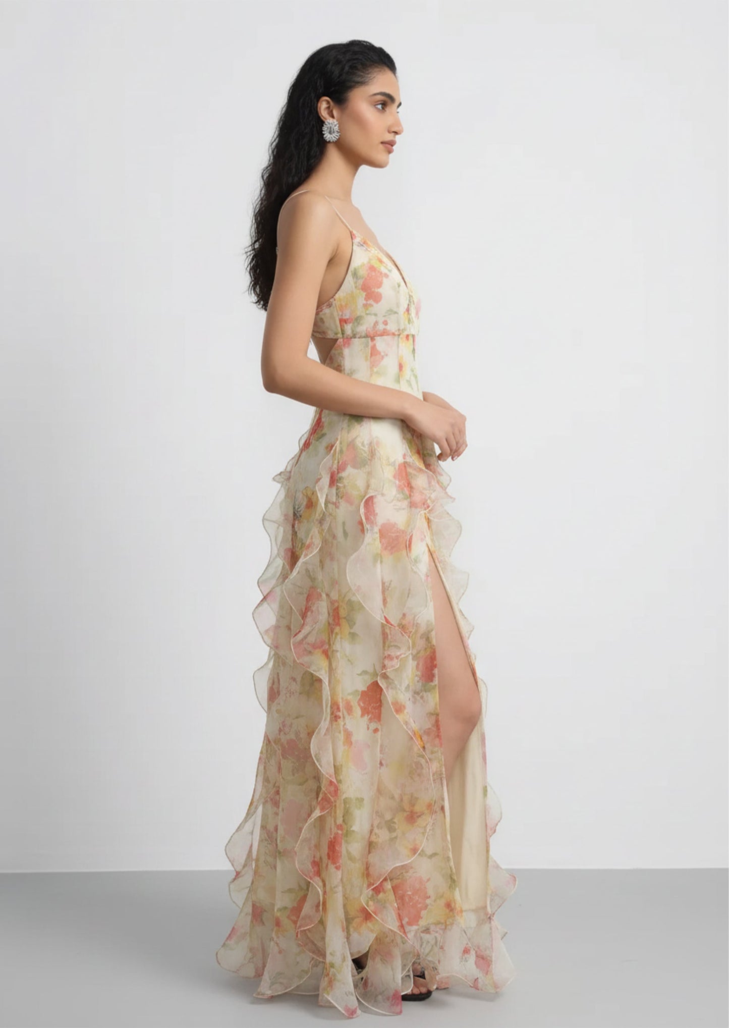 Baroque Flower Split Maxi Dress