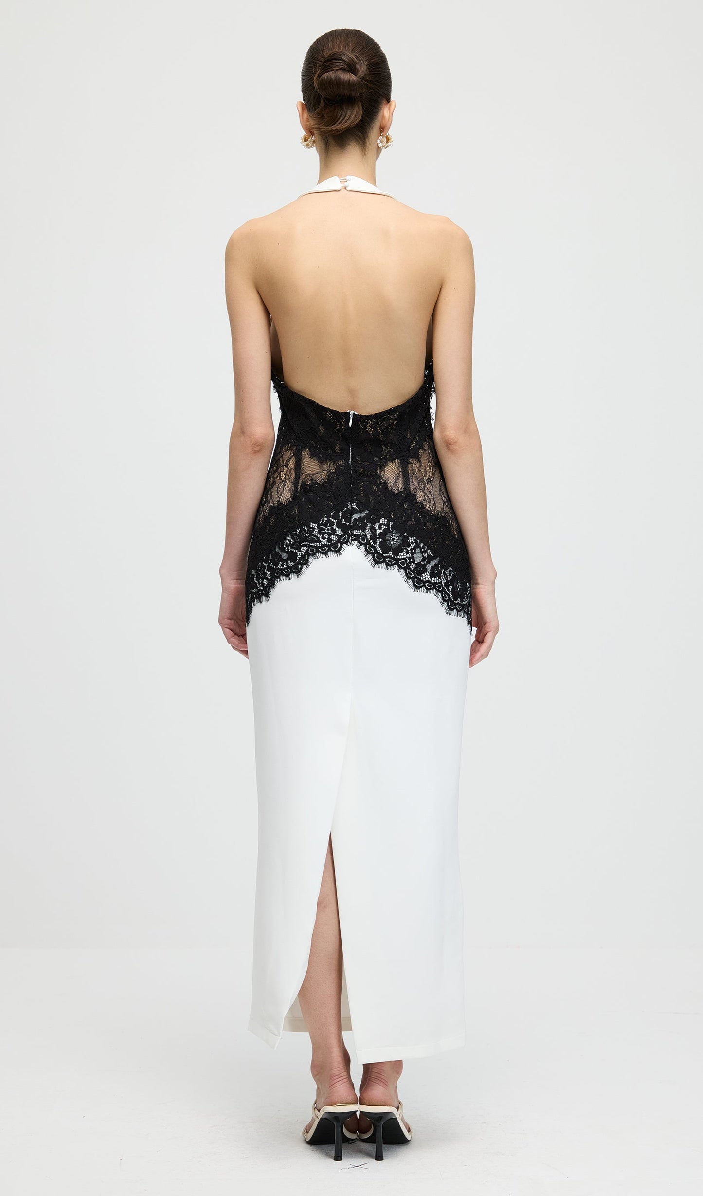 Solid Open Back Maxi Dress In Crepe & Lace