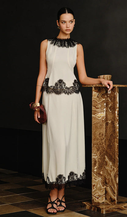 Lace Trim Top and Maxi Skirt Set