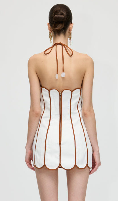 Solid Scalloped Linen Halter Mini Dress