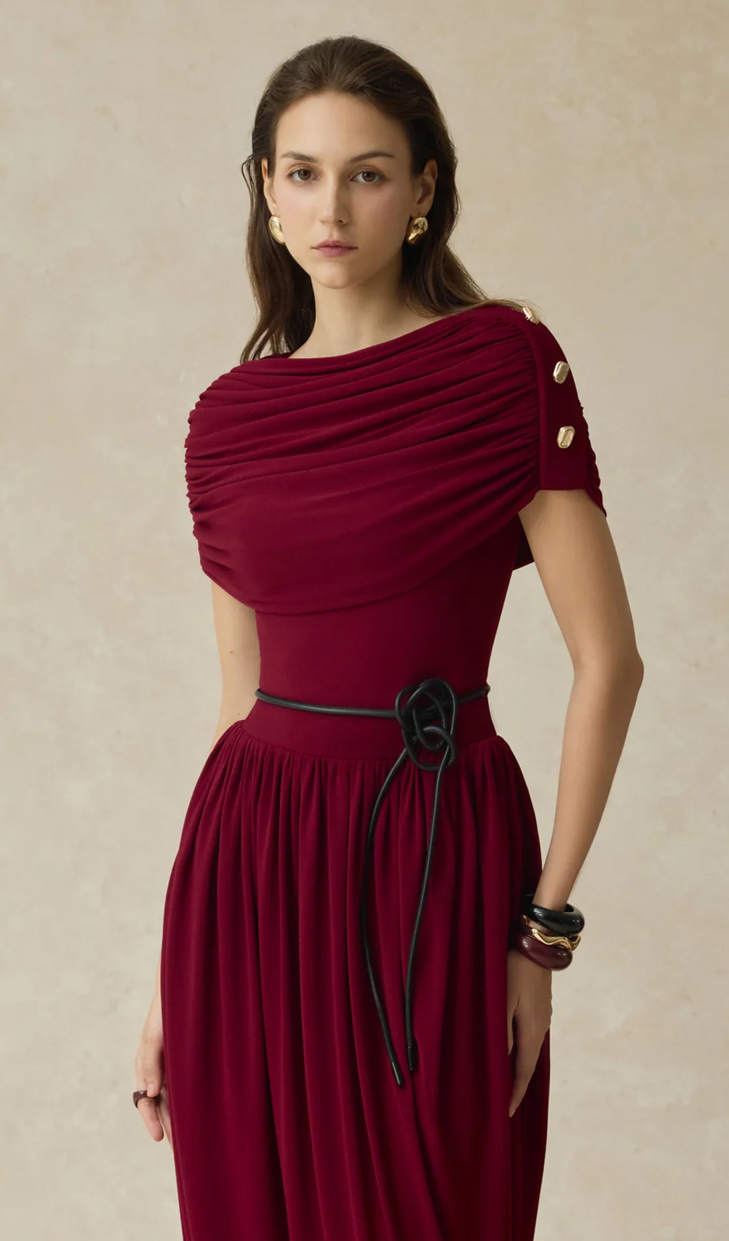 Solid Cocoon Gathering Maxi Dress