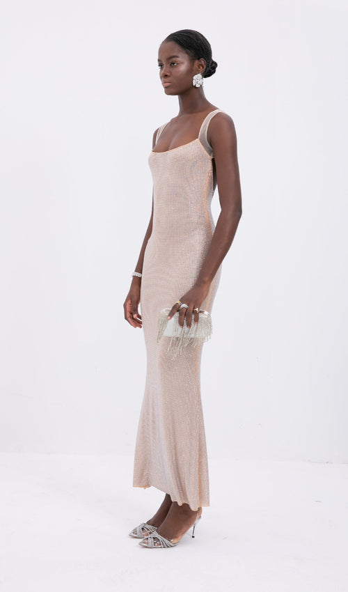 Trendy Hot Fix Maxi Dress With Mesh Back