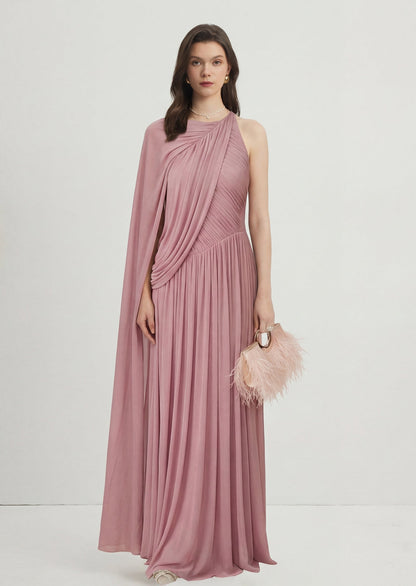 Dusty Pink One Sleeve Draped Maxi Dress