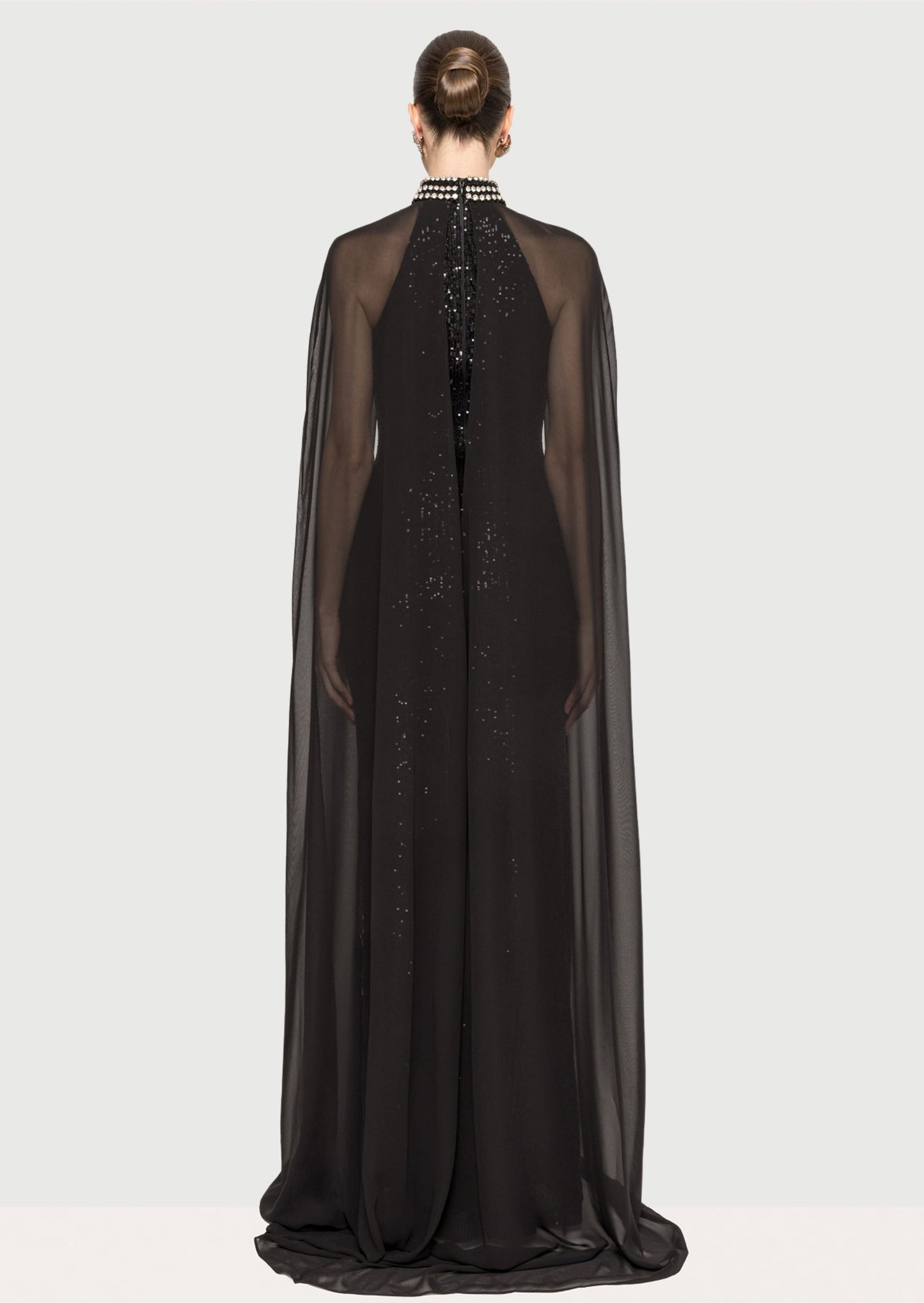 Layali Rose Cape Design Sequin Maxi Dress
