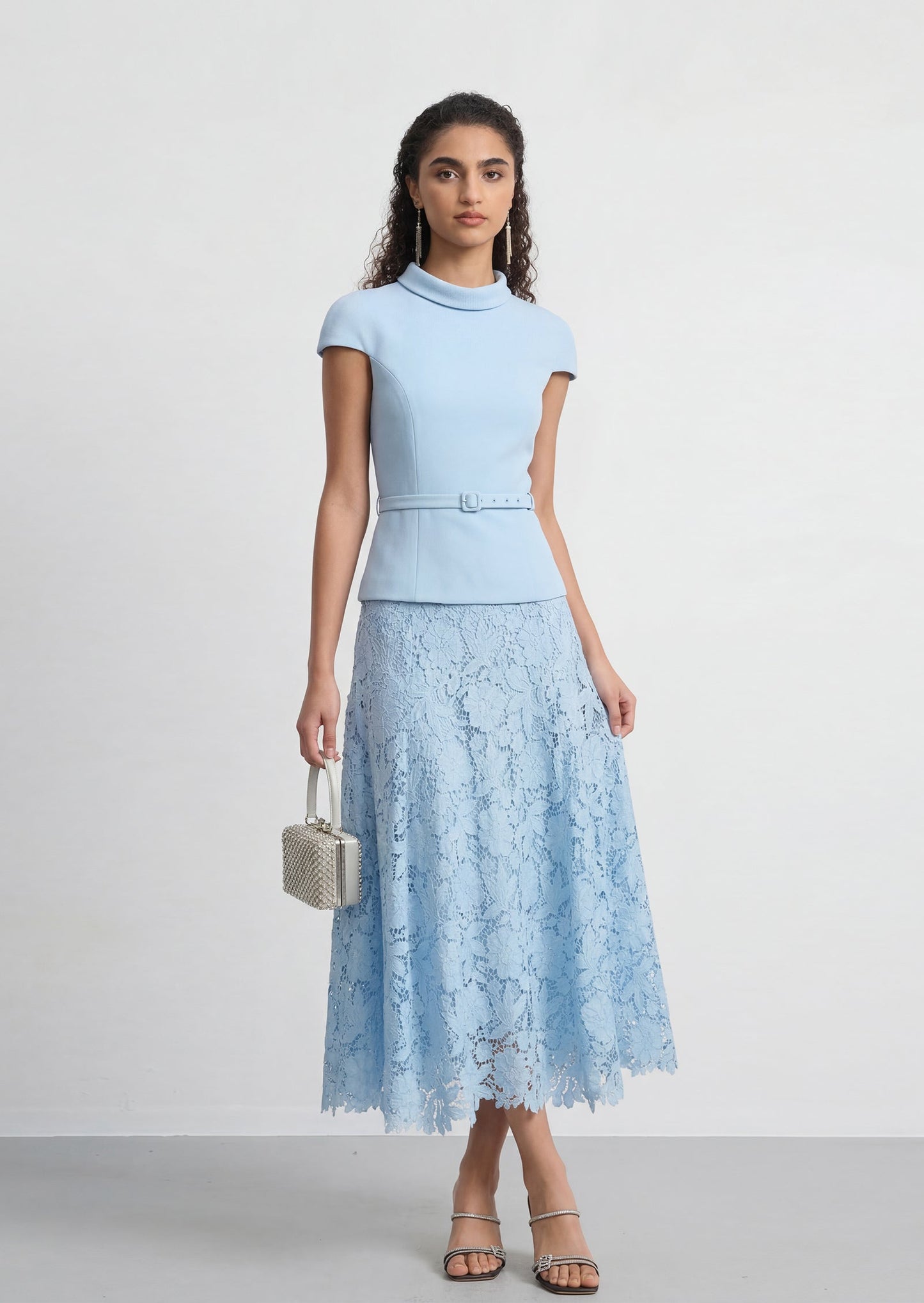Denny Crepe Lace Midi Dress In Blue
