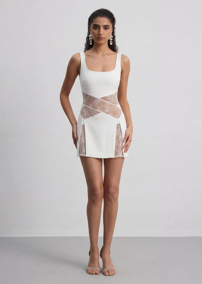 Luna Lace Mini Dress In White
