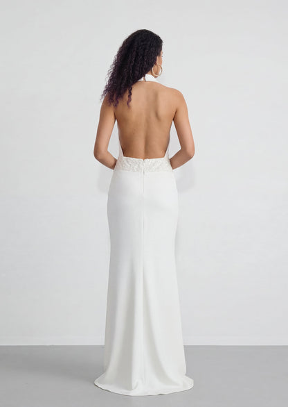 Armelle Satin Halter Maxi Dress In White