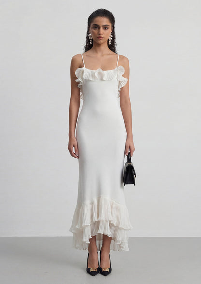 Delina Ruffle Open Back Mermaid Maxi Dress