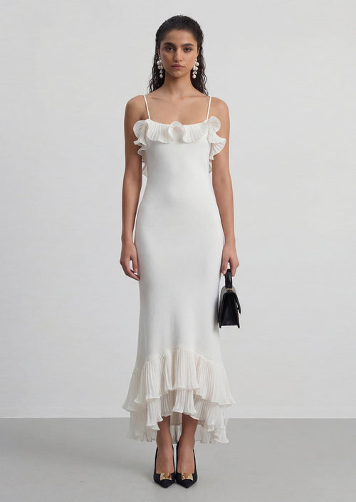 Delina Ruffle Open Back Mermaid Maxi Dress