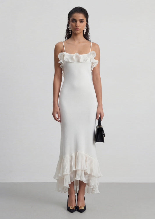 Delina Ruffle Open Back Mermaid Maxi Dress