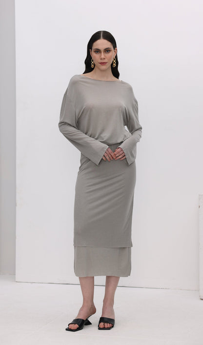 Long Sleeve Midi Skirt Two Piece Sets