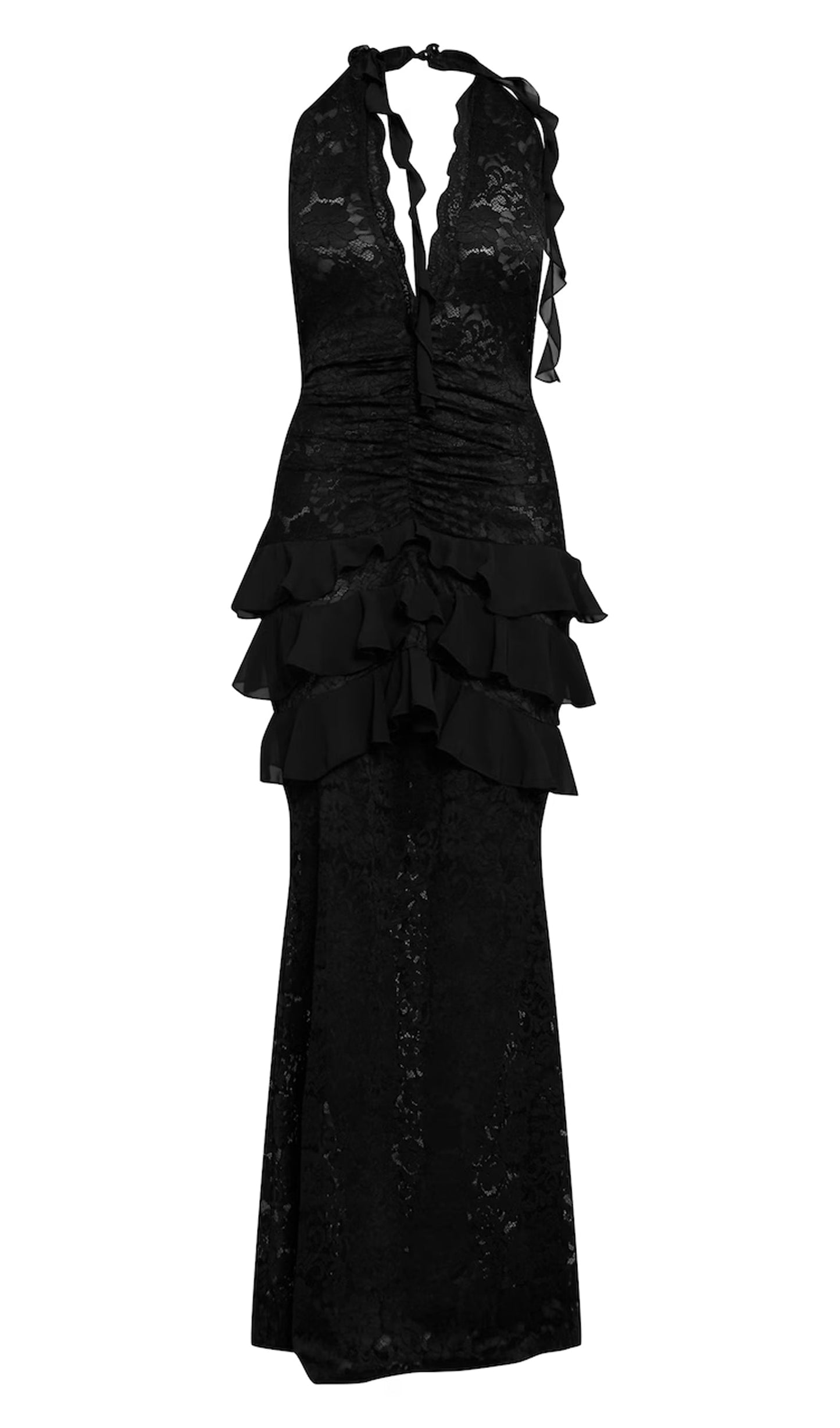 V Neck Ruffled Lace Maxi Dress
