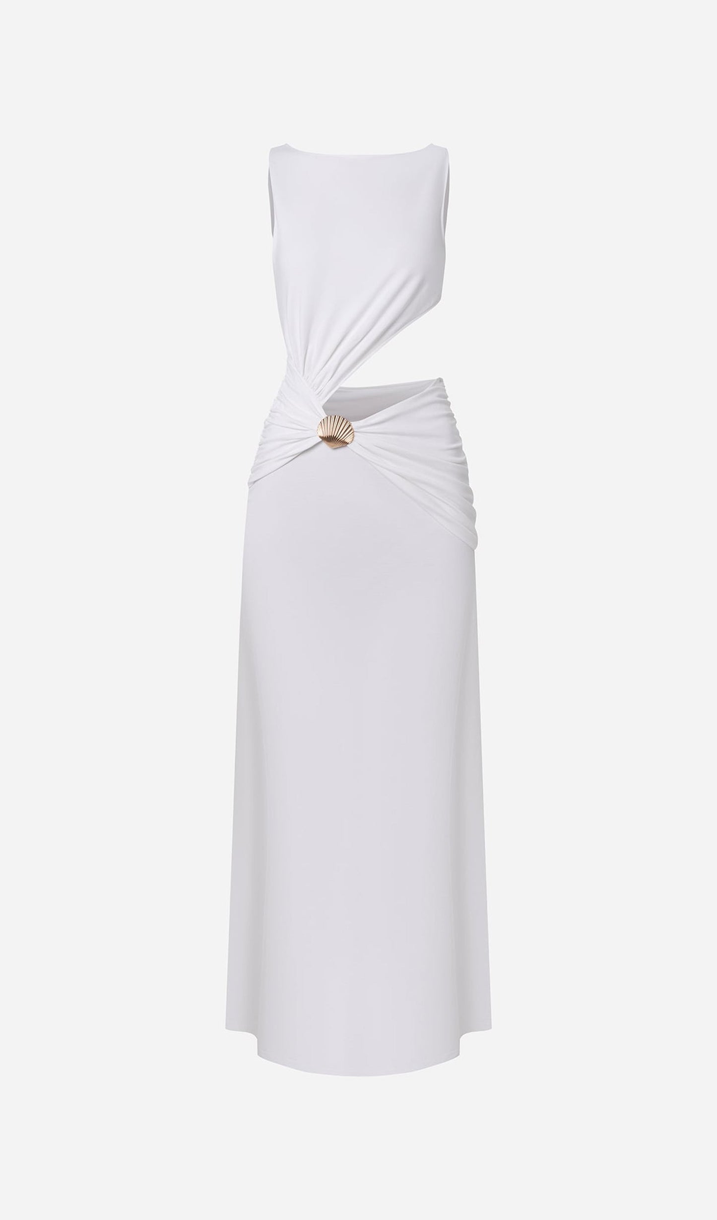 Draping And Shell Decorations Maxi Dress In White