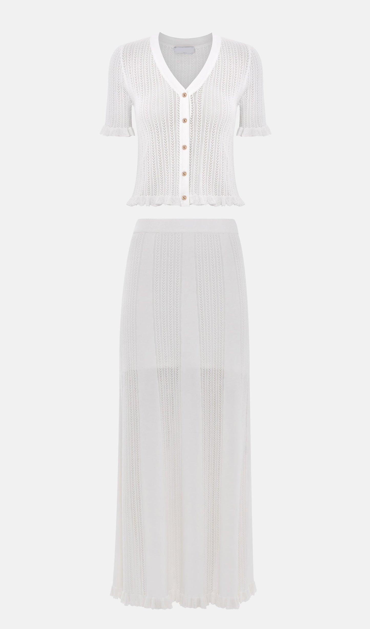 Openwork Jersey Maxi Skirt Sets In White