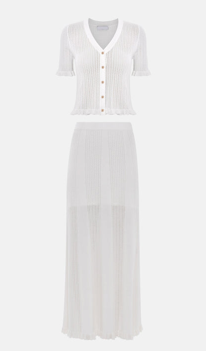 Openwork Jersey Maxi Skirt Sets In White