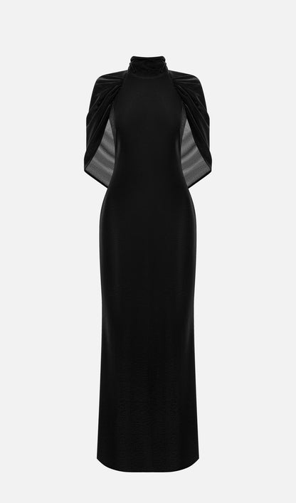 Layali Rose Shiny Maxi Dress With Draped Back