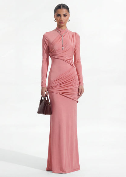 Aria High Neckline Maxi Dress In Pink