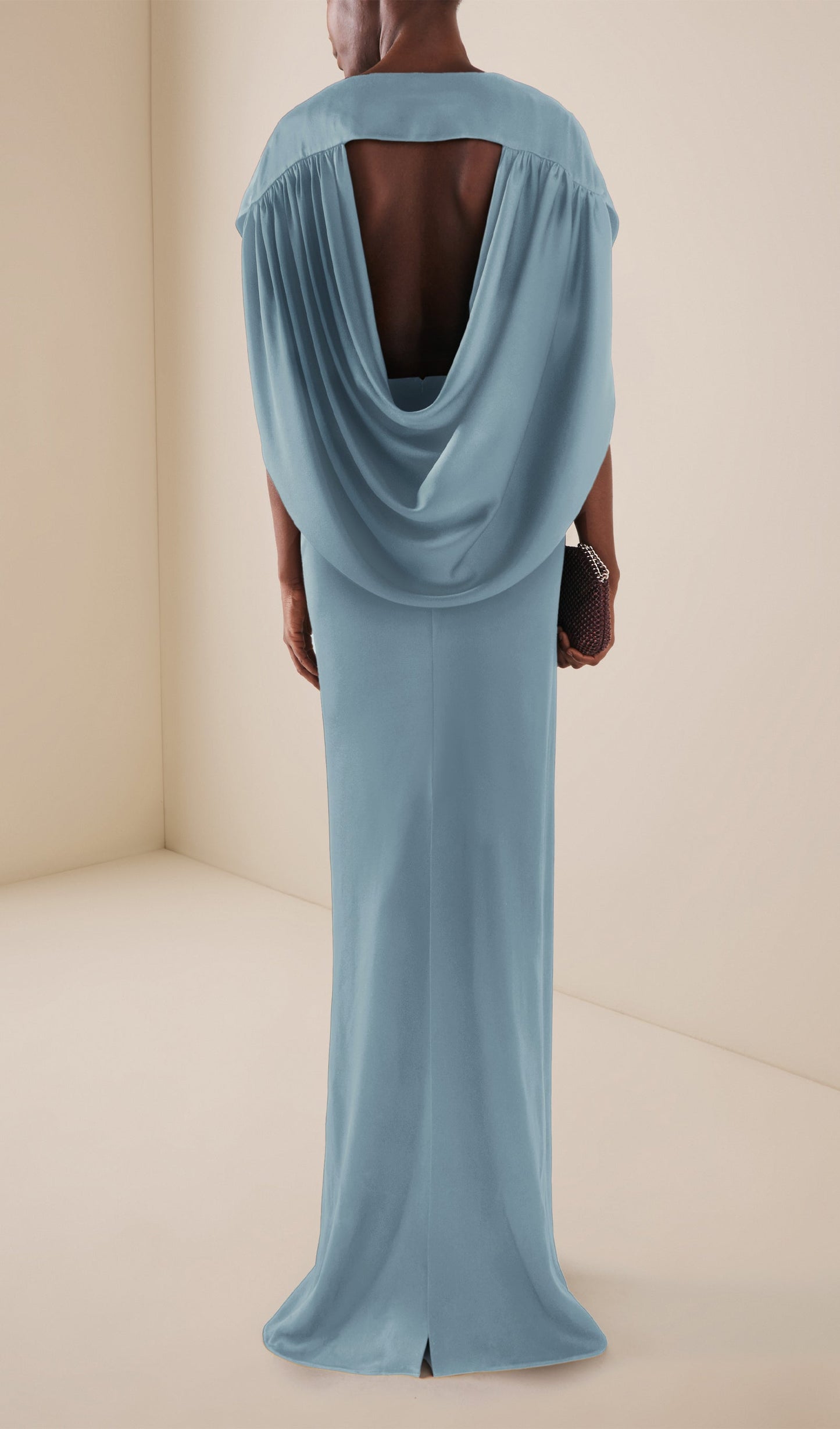 Satin V Neck Open Back Gown