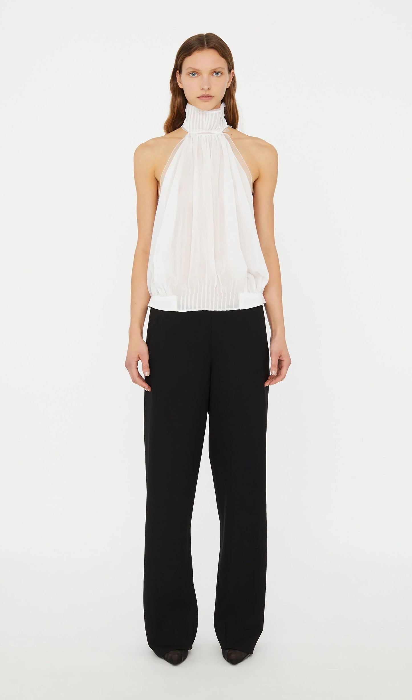 Solid Pintucked Halter Top