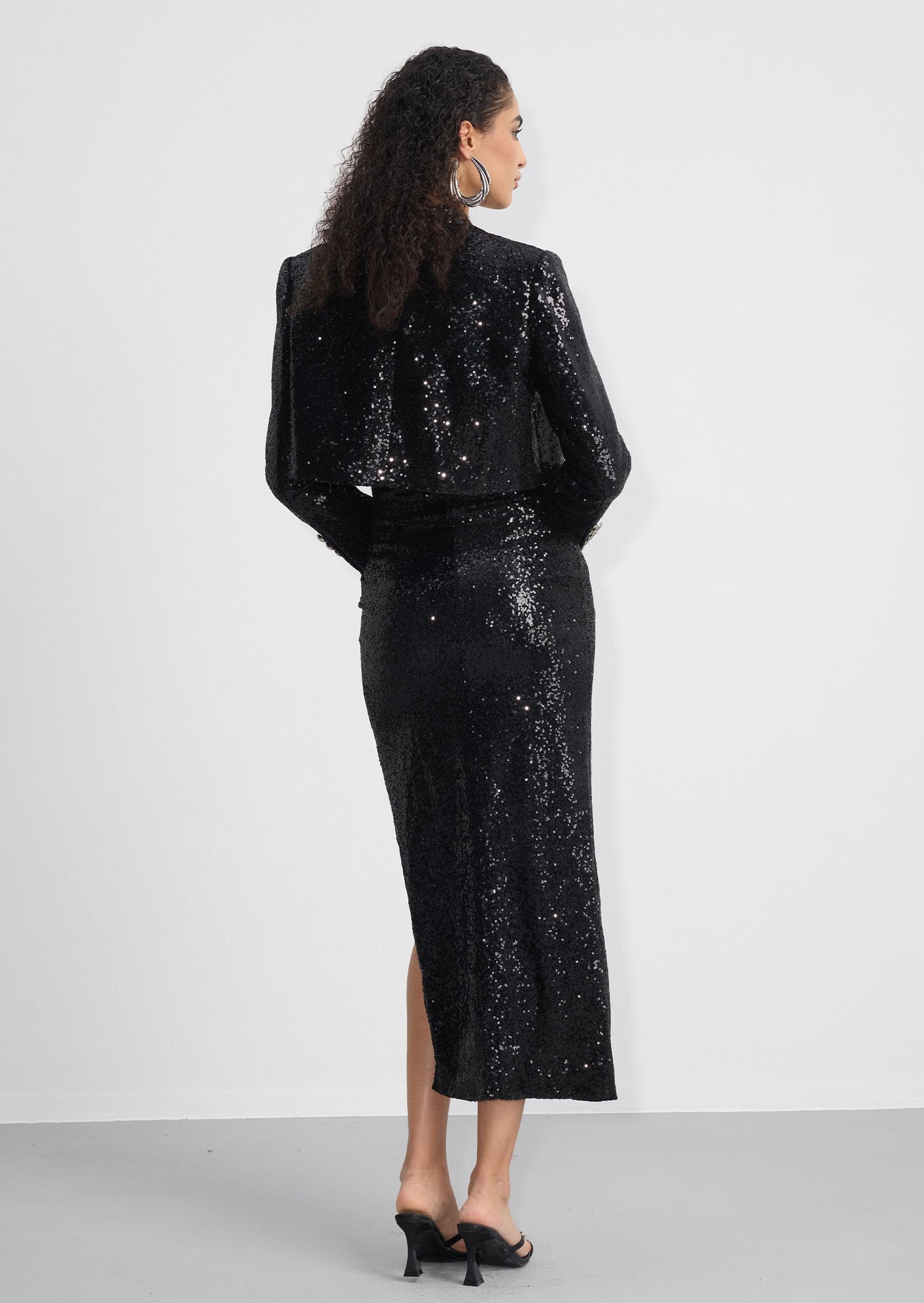 Cropped Sequined Blazer & Sequined Dress Set