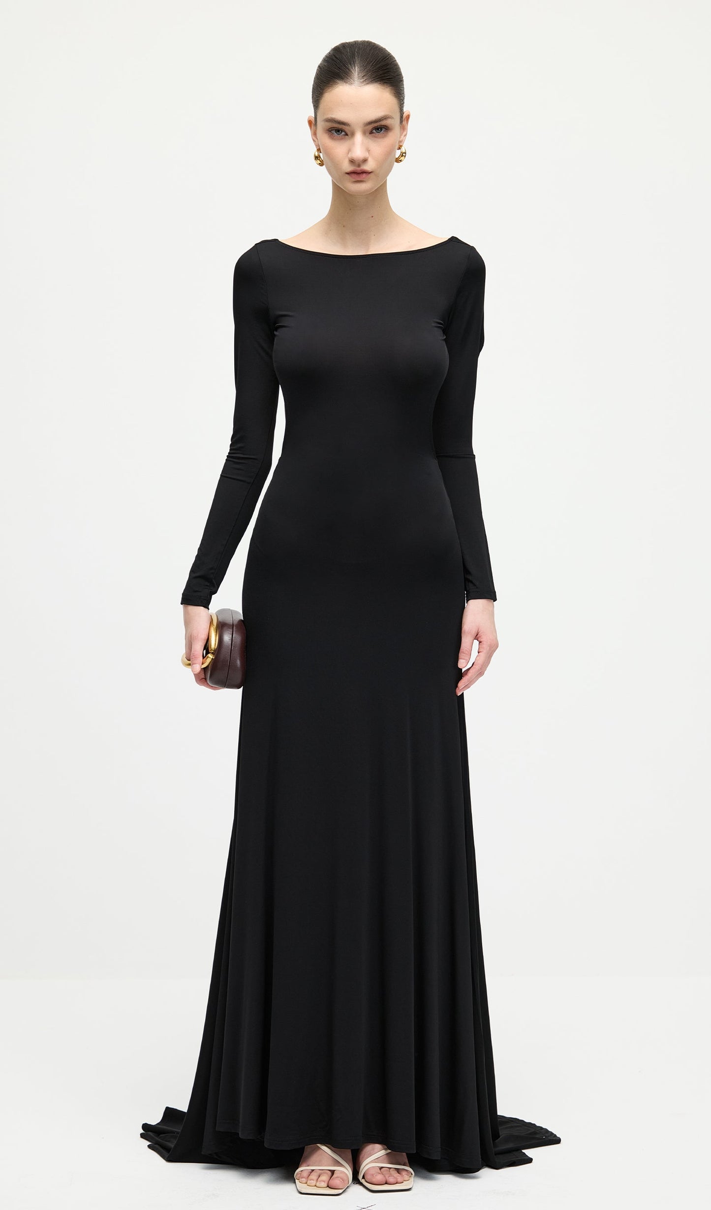 Jersey Open Back Maxi Dress In Black