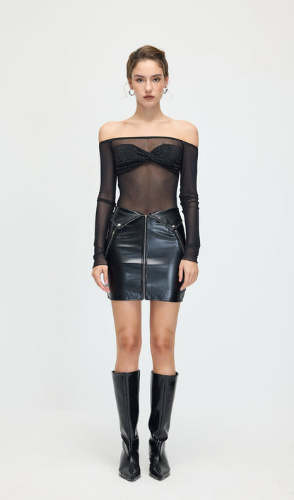 High Waist Leather Mini Skirt