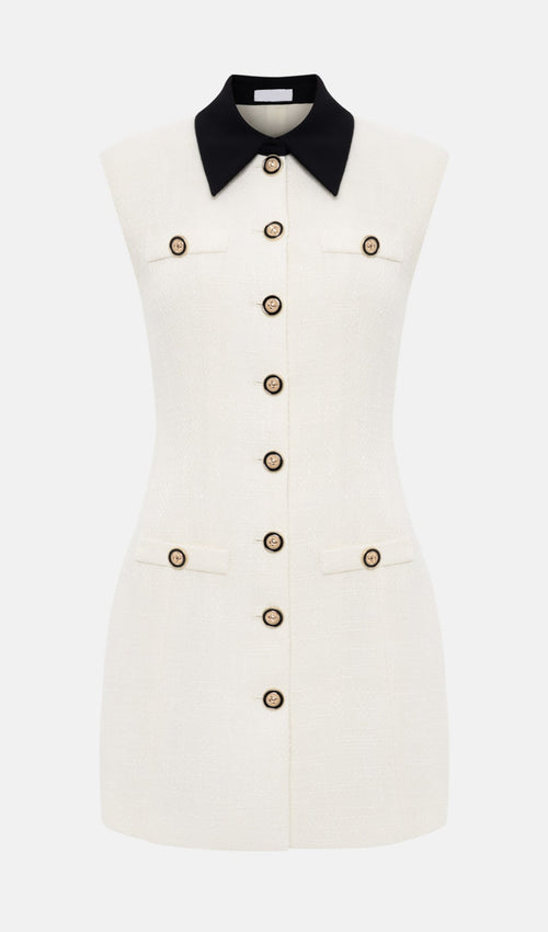 Tweed Contrast Collar Mini Dress