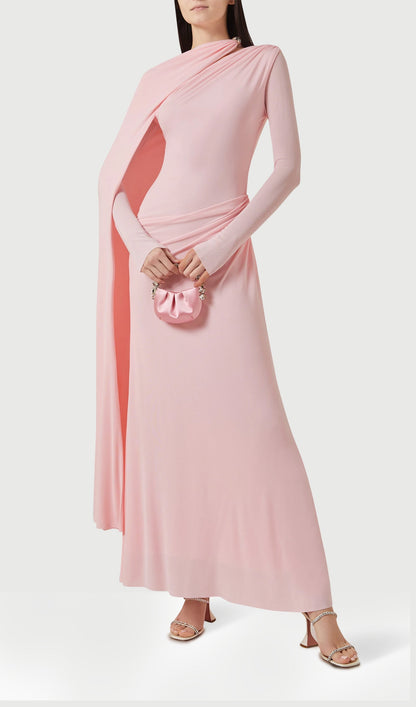 Jersey Cape-sleeve Maxi Dress In Pink