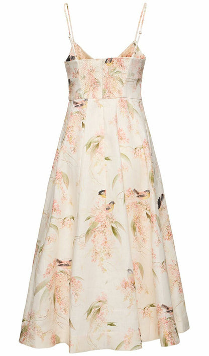 Printed Linen Midi Dress