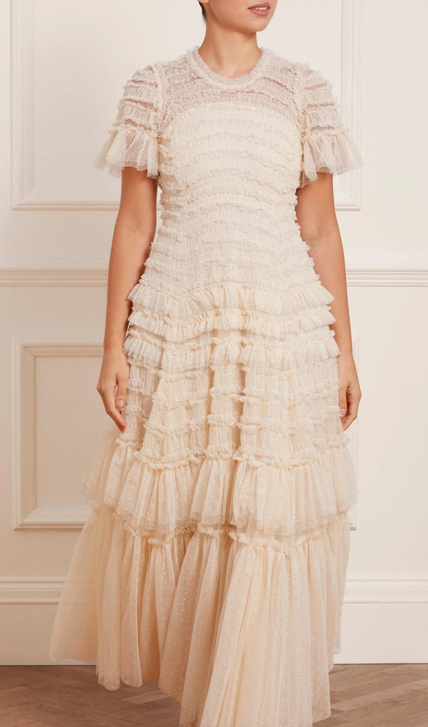 Valentine Ruffle Gown In Tulle Mesh
