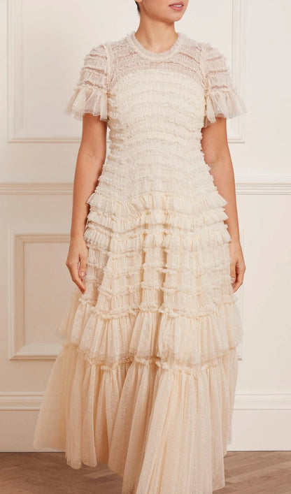 Valentine Ruffle Gown In Tulle Mesh