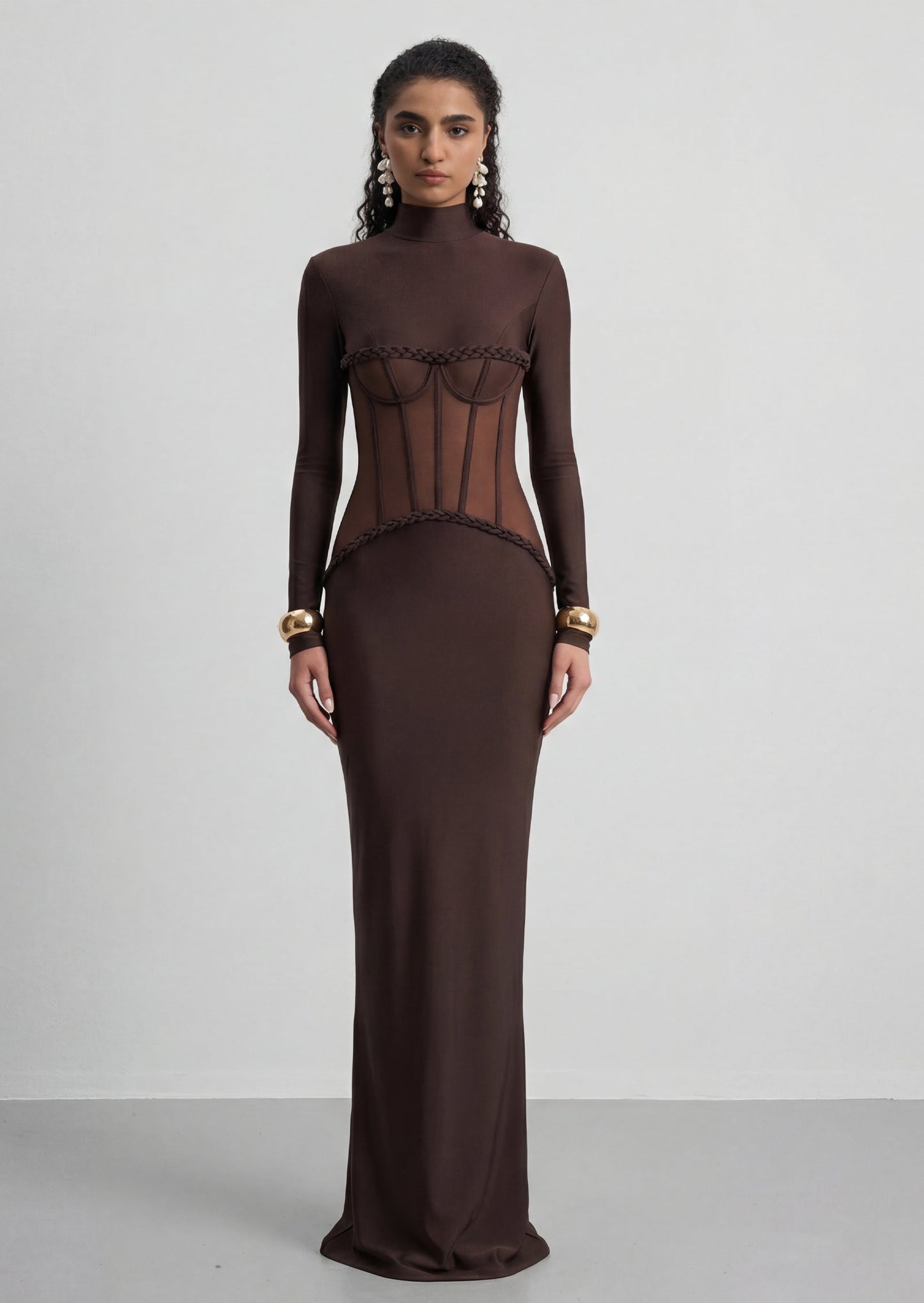 Sheer Corset-Inspired Maxi Gown