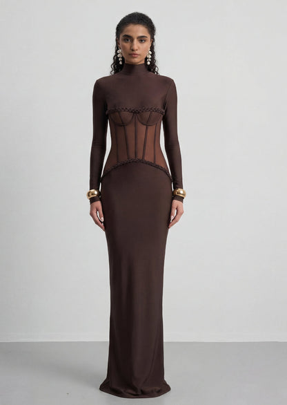 Sheer Corset-Inspired Maxi Gown