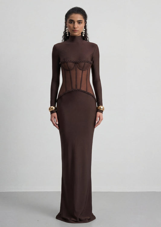 Sheer Corset-Inspired Maxi Gown