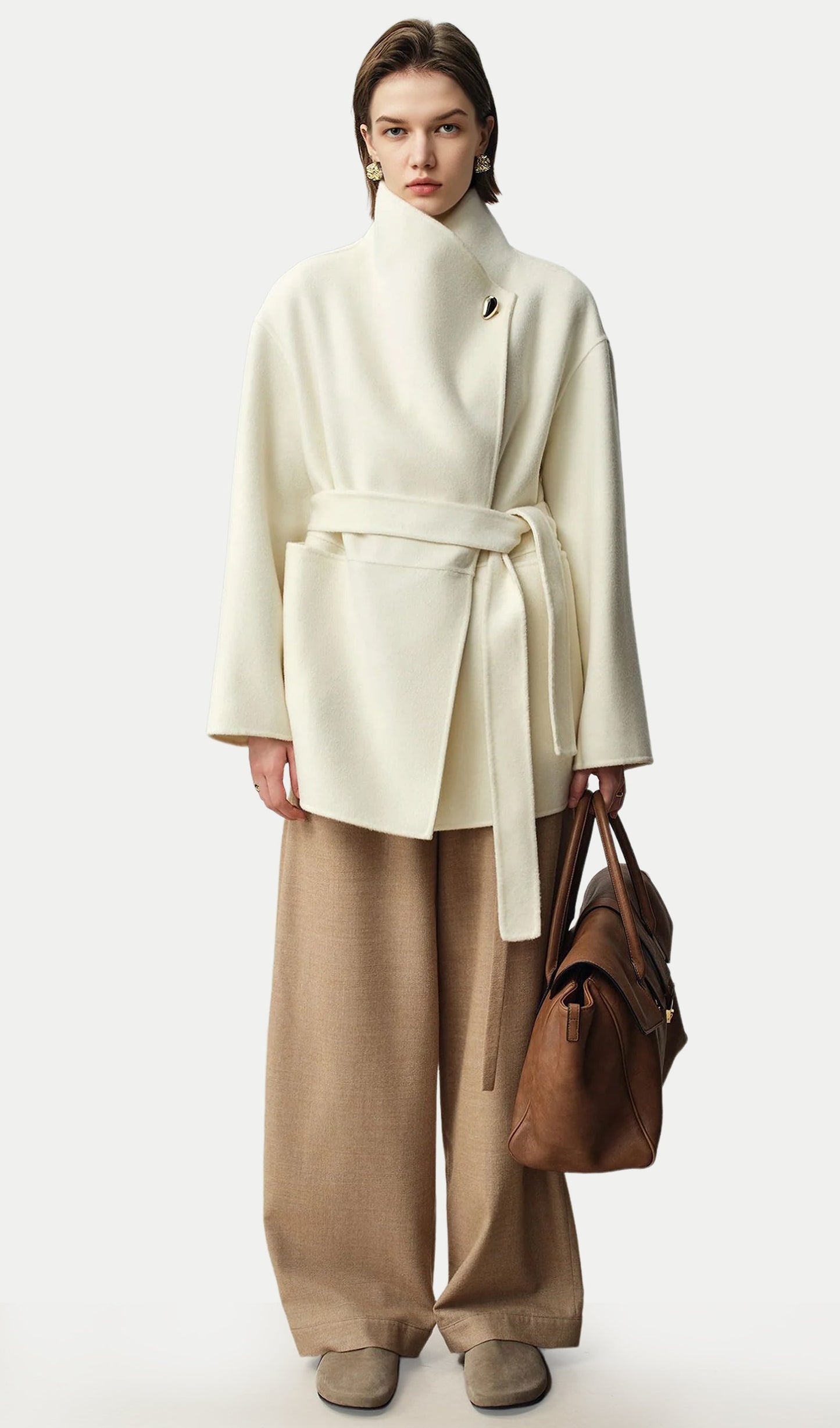 Asymmetrical Woo Cashmere Belted Coat