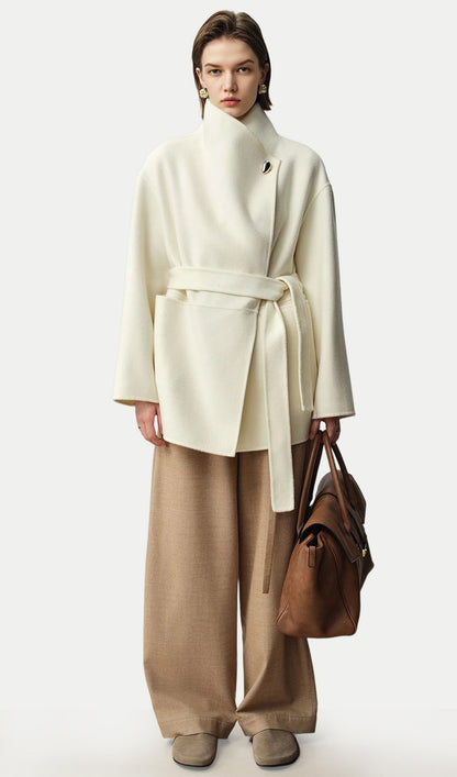 Asymmetrical Woo Cashmere Belted Coat